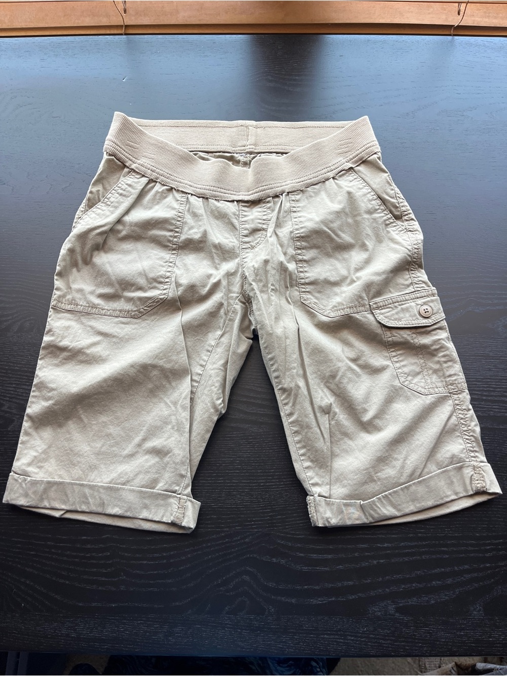 Super Comfy Khaki Elastic Waist Cargo Shorts
